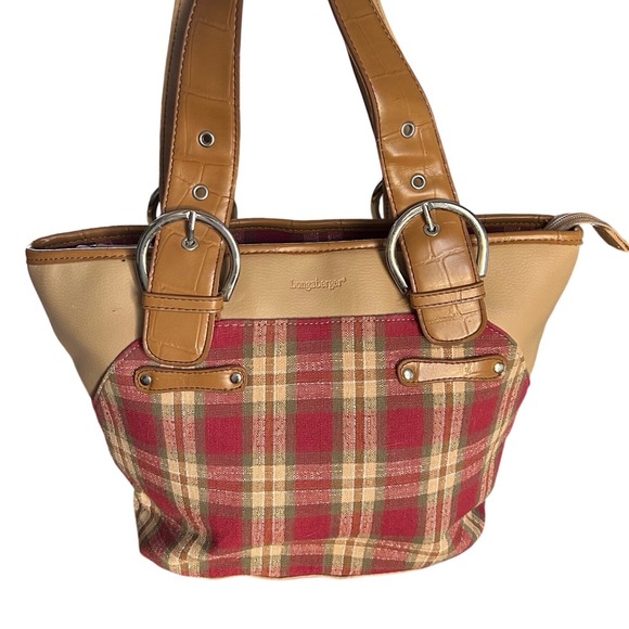 Longaberger Handbags - Longaberger Plaid Tote Bag Red Tan Shoulder Purse Zip Top Cottage Fall Handbag